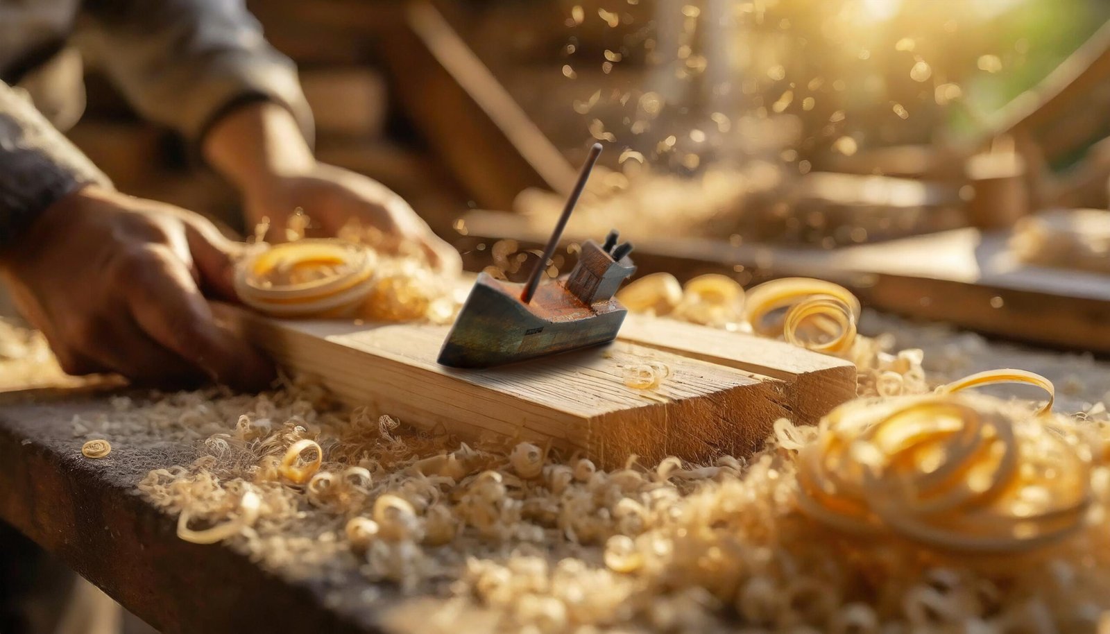 wood workshop boat on bench